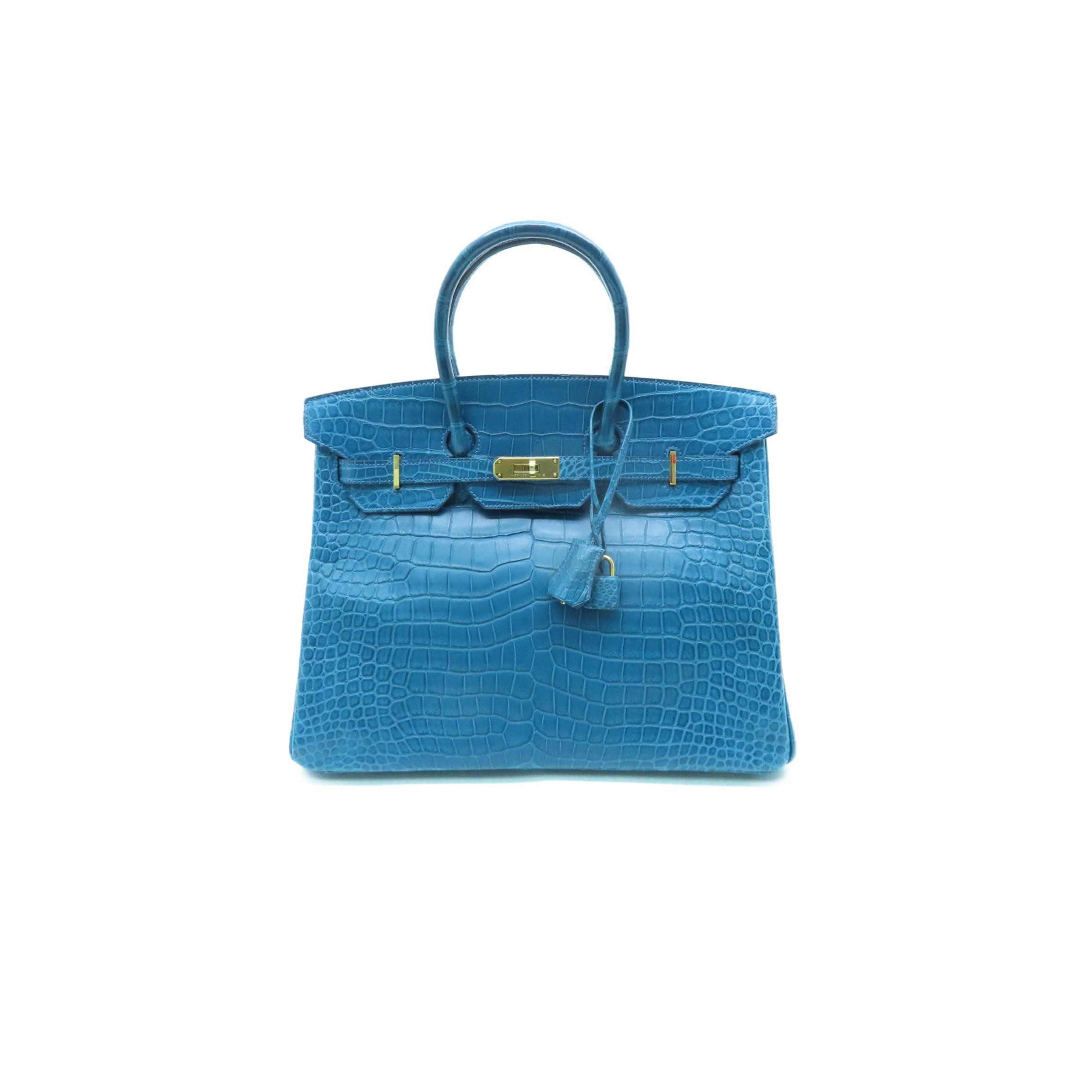 H**mes master birkin 25 crocodile leather nile blue gold buckle h041354ck39 (25*20*13cm)